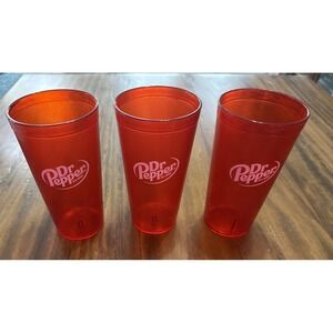 Dr Pepper Ruby Red Plastic Tumblers 24oz Set of 3 Restaurant Grade Cups